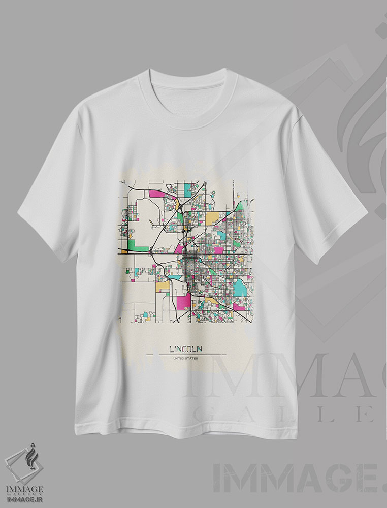 تیشرت طرح دار نقشهٔ لینکلن، نبراسکا، هنر دیجیتال اثر آیشه دنیز آکِرمان | فروشگاه ایماژ