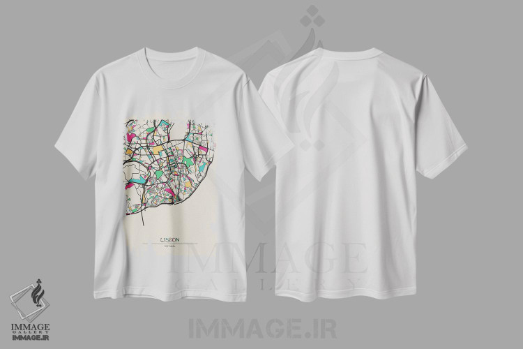 تیشرت طرح دار نقشهٔ لیسبون، پرتغال، هنر دیجیتال اثر آیشه دنیز آکِرمان | immage.ir