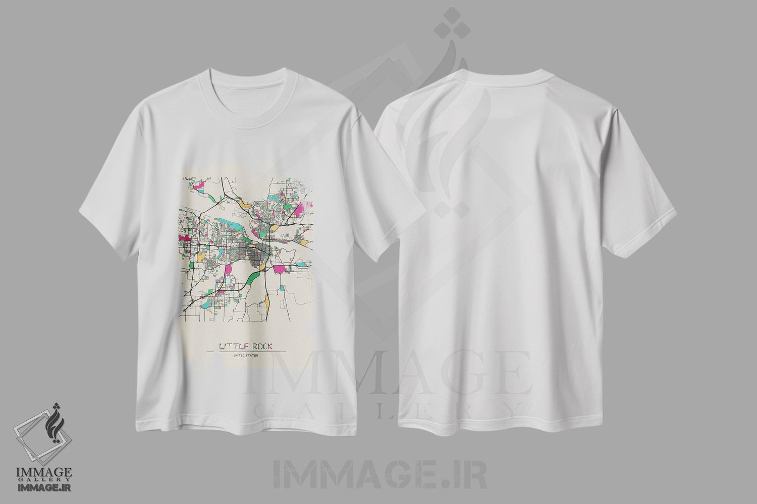 تیشرت طرح دار نقشهٔ لیتل راک، آرکانزاس، هنر دیجیتال اثر آیشه دنیز آکِرمان | فروشگاه ایماژ