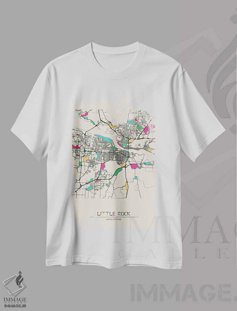 تیشرت طرح دار نقشهٔ لیتل راک، آرکانزاس، هنر دیجیتال اثر آیشه دنیز آکِرمان | فروشگاه ایماژ