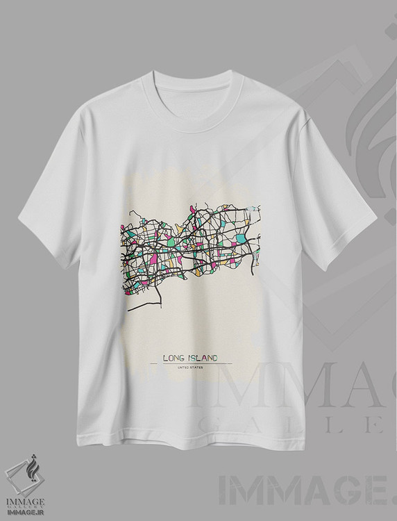 تیشرت طرح دار نقشهٔ لانگ آیلند، نیویورک، هنر دیجیتال اثر آیشه دنیز آکِرمان | فروشگاه ایماژ
