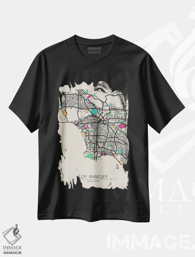 تیشرت طرح دار نقشهٔ لس آنجلس، کالیفرنیا، هنر دیجیتال اثر آیشه دنیز آکِرمان | فروشگاه ایماژ