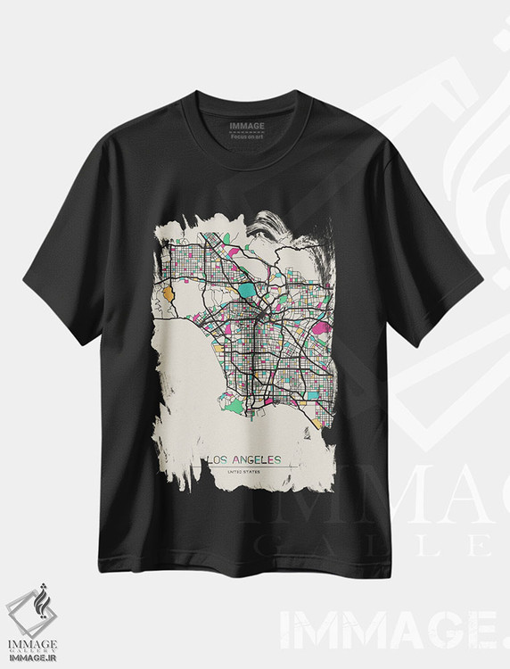 تیشرت طرح دار نقشهٔ لس آنجلس، کالیفرنیا، هنر دیجیتال اثر آیشه دنیز آکِرمان | فروشگاه ایماژ