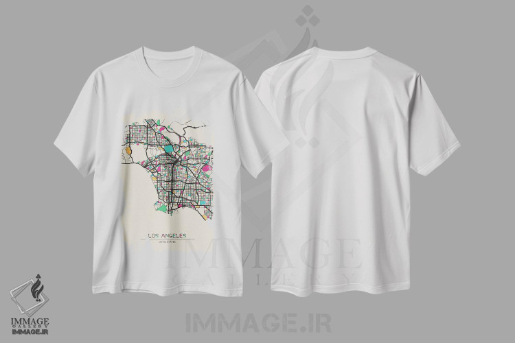تیشرت طرح دار نقشهٔ لس آنجلس، کالیفرنیا، هنر دیجیتال اثر آیشه دنیز آکِرمان | immage.ir