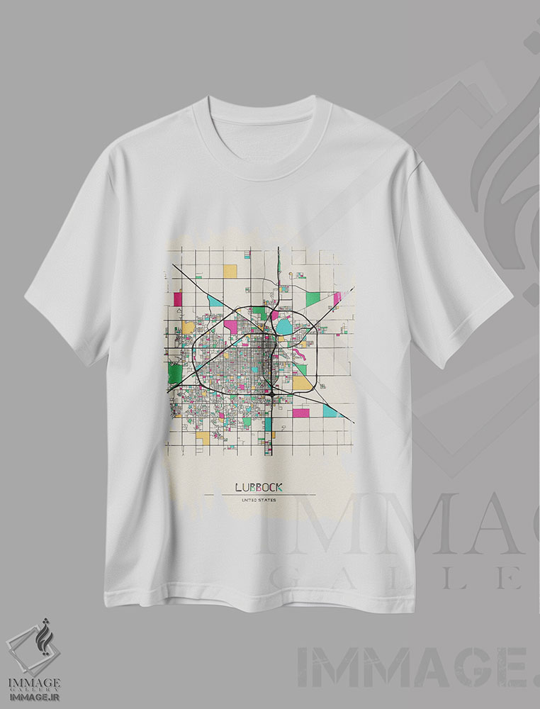 تیشرت طرح دار نقشهٔ لاباک، تگزاس، هنر دیجیتال اثر آیشه دنیز آکِرمان | فروشگاه ایماژ