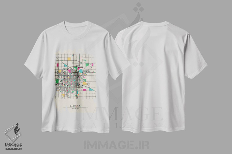 تیشرت طرح دار نقشهٔ لاباک، تگزاس، هنر دیجیتال اثر آیشه دنیز آکِرمان | فروشگاه ایماژ