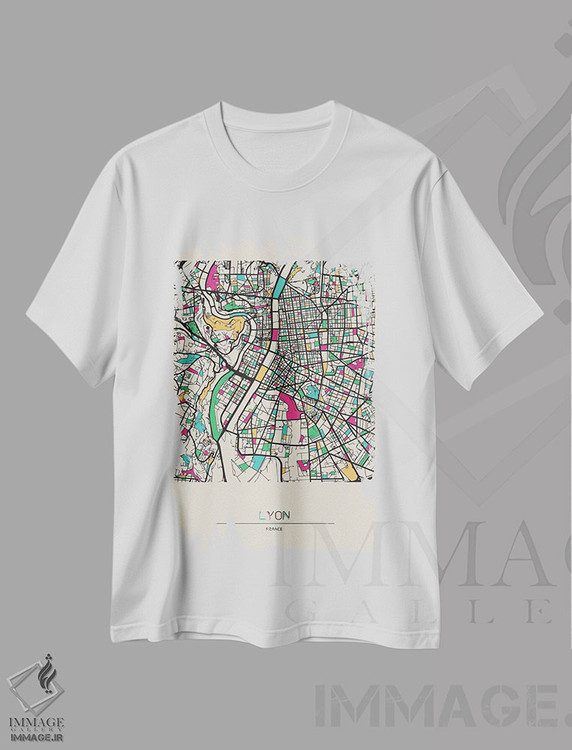 تیشرت طرح دار نقشهٔ لیون، فرانسه، هنر دیجیتال اثر آیشه دنیز آکِرمان | immage.ir