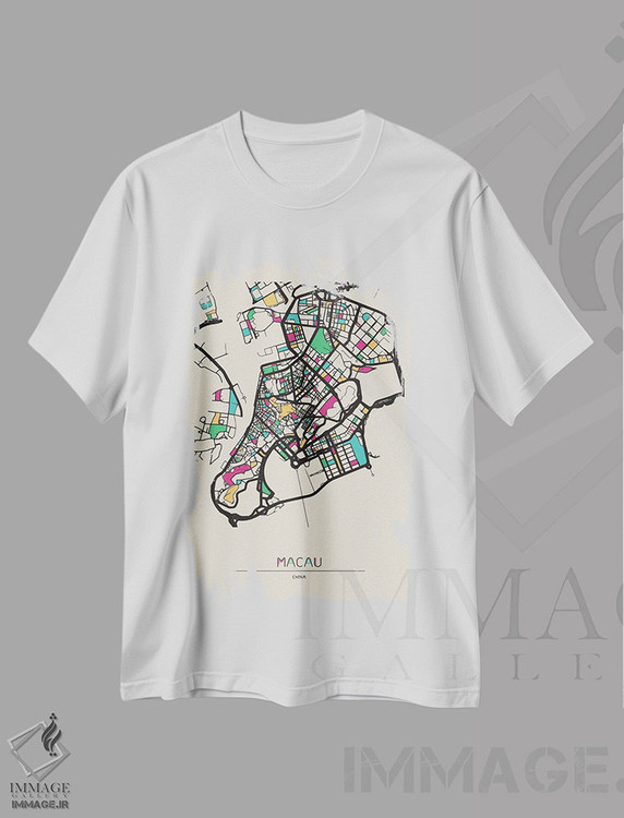 تیشرت طرح دار نقشهٔ ماکائو، چین، هنر دیجیتال اثر آیشه دنیز آکِرمان | فروشگاه ایماژ