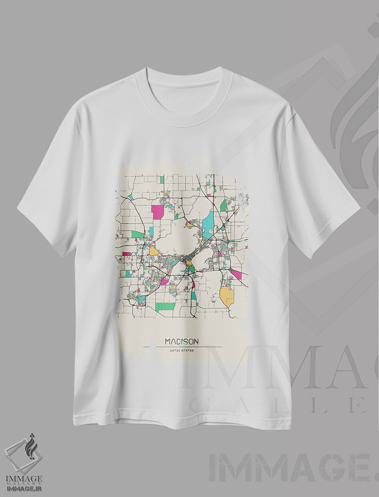 تیشرت طرح دار نقشهٔ مدیسون، ویسکانسین، هنر دیجیتال اثر آیشه دنیز آکِرمان | immage.ir
