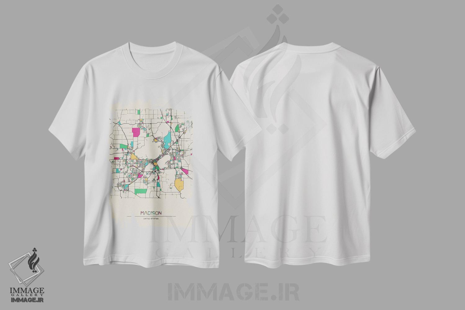 تیشرت طرح دار نقشهٔ مدیسون، ویسکانسین، هنر دیجیتال اثر آیشه دنیز آکِرمان | immage.ir