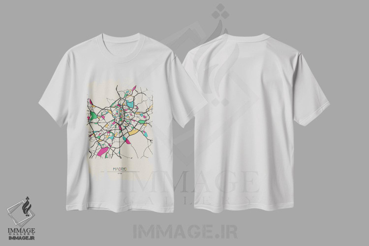 تیشرت طرح دار نقشهٔ مادرید، اسپانیا، هنر دیجیتال اثر آیشه دنیز آکِرمان | فروشگاه ایماژ