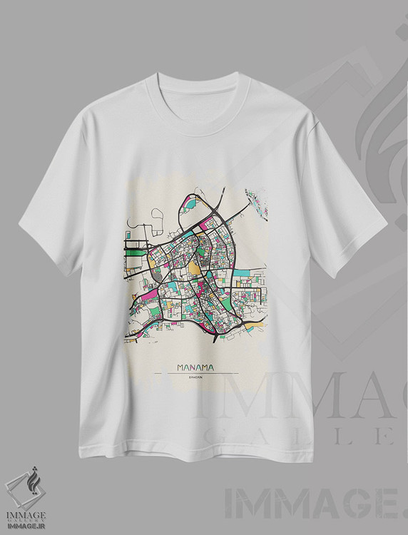 تیشرت طرح دار نقشهٔ منامه، بحرین، هنر دیجیتال اثر آیشه دنیز آکِرمان | فروشگاه ایماژ