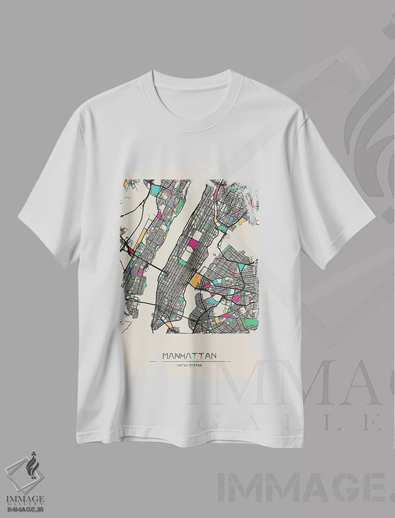 تیشرت طرح دار نقشهٔ منهتن، نیویورک، هنر دیجیتال اثر آیشه دنیز آکِرمان | immage.ir