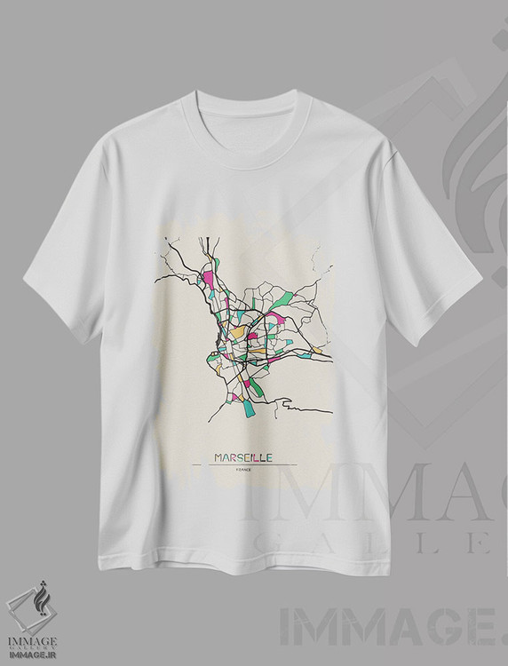 تیشرت طرح دار نقشهٔ مارسی، فرانسه، هنر دیجیتال اثر آیشه دنیز آکِرمان | فروشگاه ایماژ