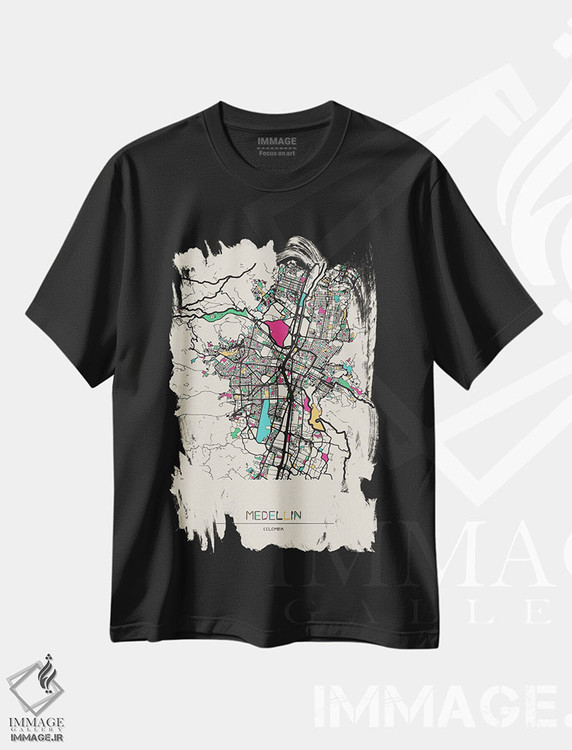 تیشرت طرح دار نقشهٔ مدلین، کلمبیا، هنر دیجیتال اثر آیشه دنیز آکِرمان | immage.ir