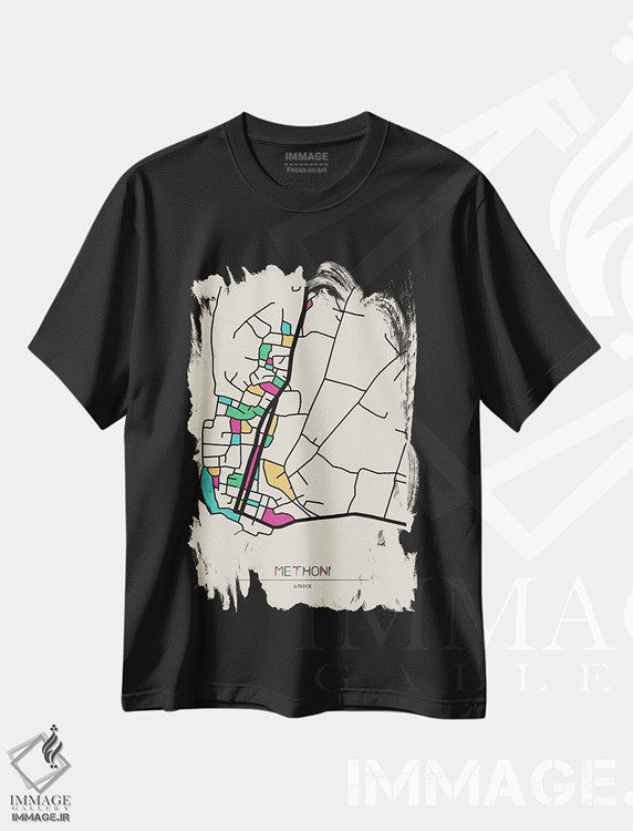 تیشرت طرح دار نقشهٔ متونی، یونان، هنر دیجیتال اثر آیشه دنیز آکِرمان | فروشگاه ایماژ