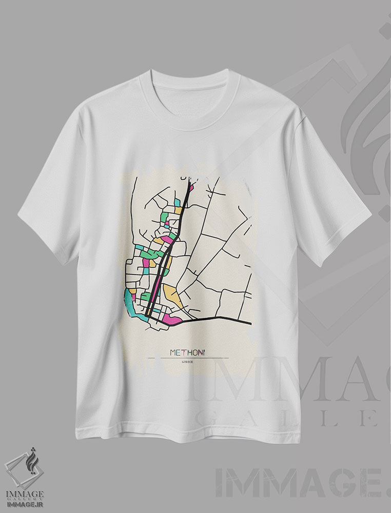 تیشرت طرح دار نقشهٔ متونی، یونان، هنر دیجیتال اثر آیشه دنیز آکِرمان | immage.ir