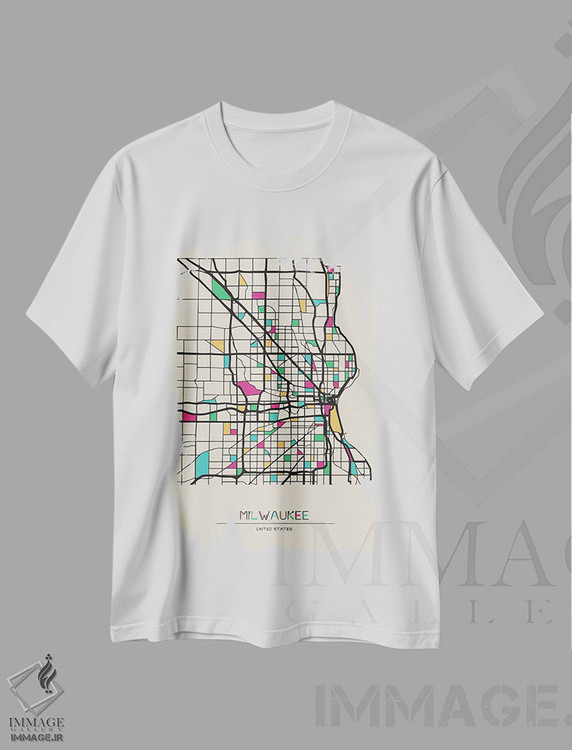 تیشرت طرح دار نقشهٔ میلواکی، ویسکانسین، هنر دیجیتال اثر آیشه دنیز آکِرمان | immage.ir