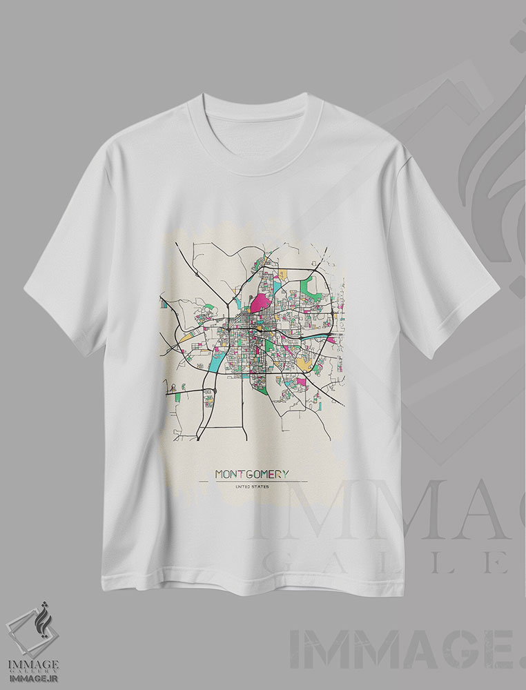 تیشرت طرح دار نقشهٔ مونتگومری، آلاباما، هنر دیجیتال اثر آیشه دنیز آکِرمان | immage.ir