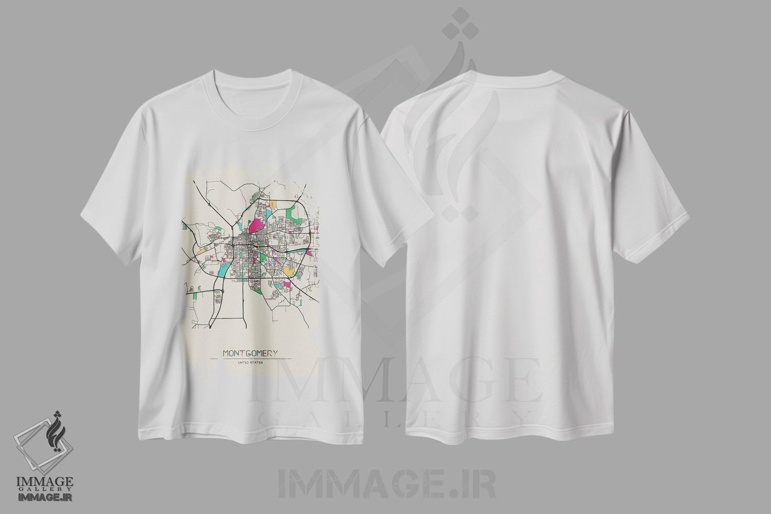 تیشرت طرح دار نقشهٔ مونتگومری، آلاباما، هنر دیجیتال اثر آیشه دنیز آکِرمان | immage.ir