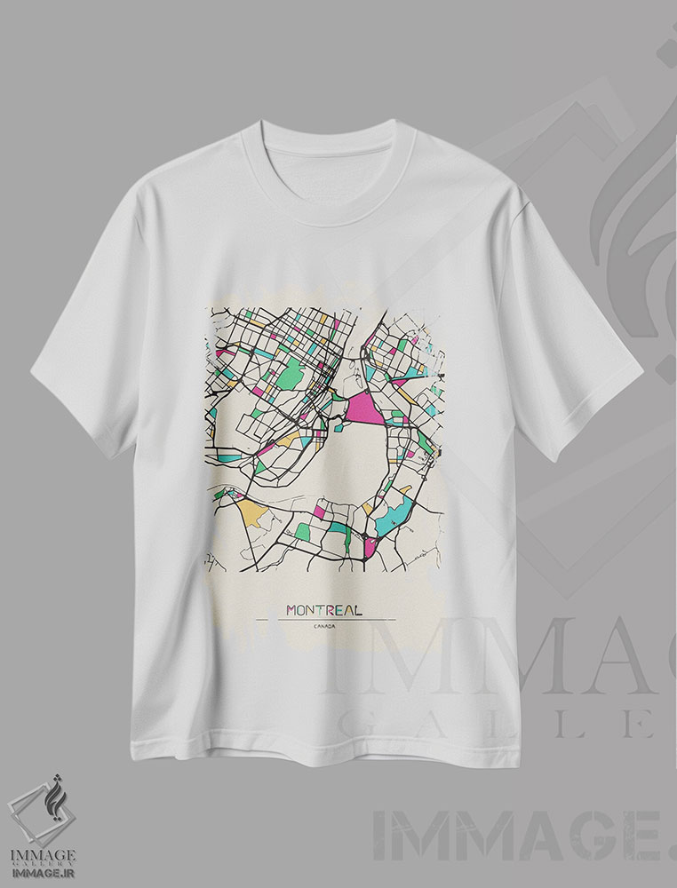 تیشرت طرح دار نقشهٔ مونترال، کانادا، هنر دیجیتال اثر آیشه دنیز آکِرمان | فروشگاه ایماژ