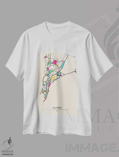 تیشرت طرح دار نقشهٔ بمبئی، هند، هنر دیجیتال اثر آیشه دنیز آکِرمان | فروشگاه ایماژ