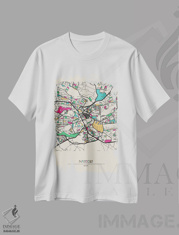 تیشرت طرح دار نقشهٔ نایروبی، کنیا، هنر دیجیتال اثر آیشه دنیز آکِرمان | فروشگاه ایماژ