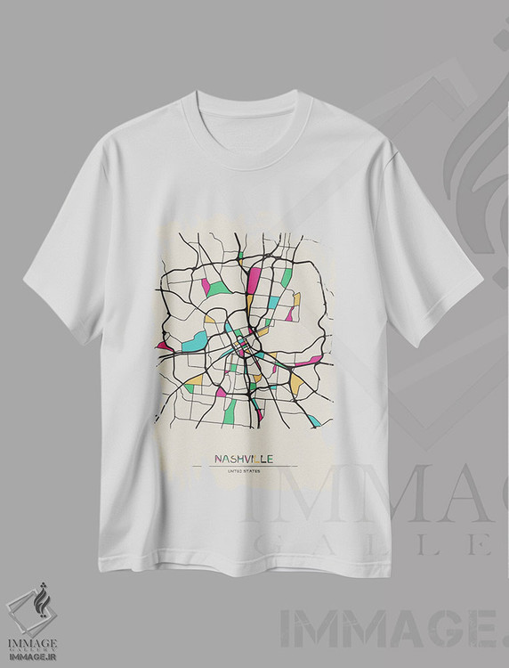 تیشرت طرح دار نقشهٔ نشویل، تنسی، هنر دیجیتال اثر آیشه دنیز آکِرمان | فروشگاه ایماژ