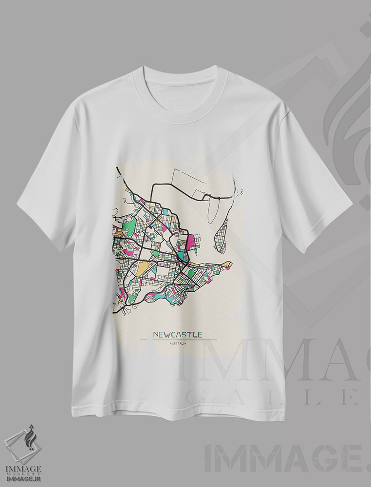 تیشرت طرح دار نقشهٔ نیوکاسل، استرالیا، هنر دیجیتال اثر آیشه دنیز آکِرمان | فروشگاه ایماژ
