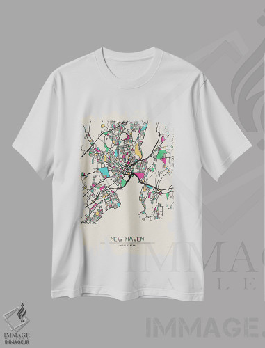 تیشرت طرح دار نقشهٔ نیوهِیون، کنتیکت، هنر دیجیتال اثر آیشه دنیز آکِرمان | فروشگاه ایماژ