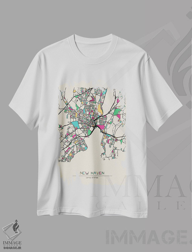 تیشرت طرح دار نقشهٔ نیوهِیون، کنتیکت، هنر دیجیتال اثر آیشه دنیز آکِرمان | فروشگاه ایماژ