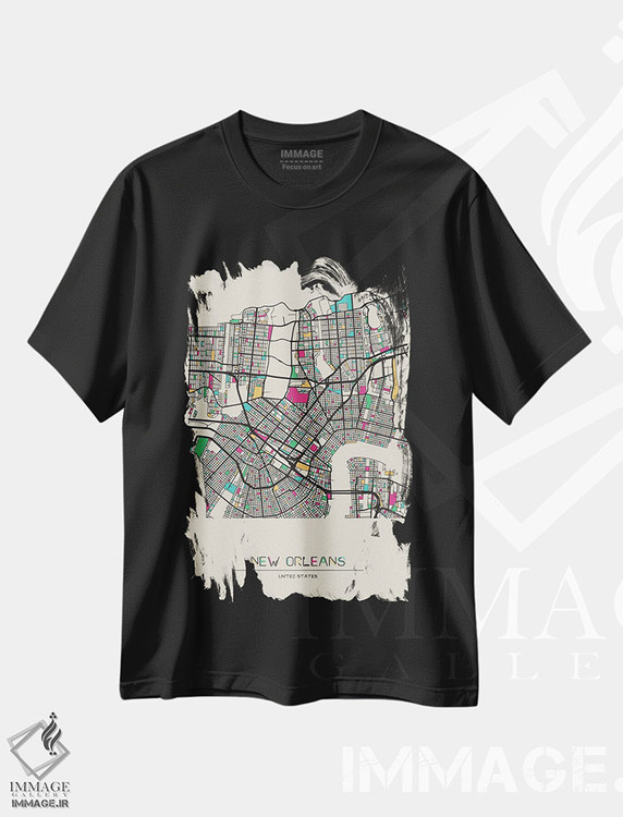 تیشرت طرح دار نقشهٔ نیواورلئان، لوئیزیانا، هنر دیجیتال اثر آیشه دنیز آکِرمان | فروشگاه ایماژ