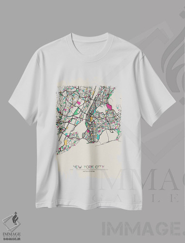 تیشرت طرح دار نقشهٔ نیویورک، آمریکا، هنر دیجیتال اثر آیشه دنیز آکِرمان | فروشگاه ایماژ