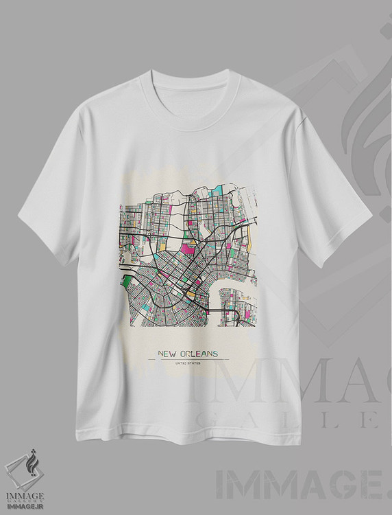 تیشرت طرح دار نقشهٔ نیواورلئان، لوئیزیانا، هنر دیجیتال اثر آیشه دنیز آکِرمان | immage.ir