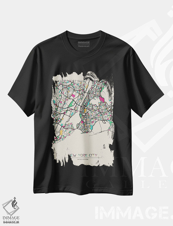 تیشرت طرح دار نقشهٔ نیویورک، آمریکا، هنر دیجیتال اثر آیشه دنیز آکِرمان | immage.ir