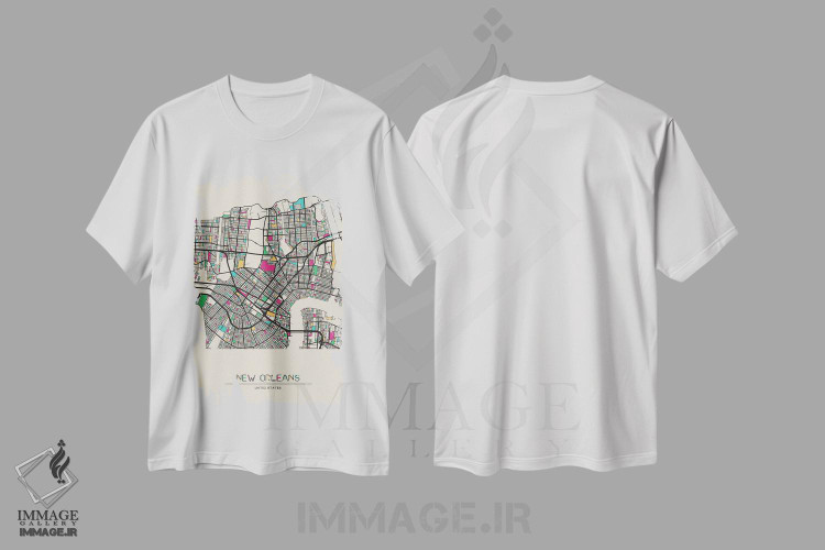 تیشرت طرح دار نقشهٔ نیواورلئان، لوئیزیانا، هنر دیجیتال اثر آیشه دنیز آکِرمان | immage.ir