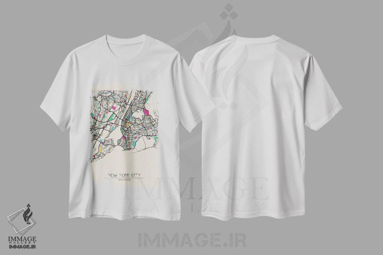 تیشرت طرح دار نقشهٔ نیویورک، آمریکا، هنر دیجیتال اثر آیشه دنیز آکِرمان | فروشگاه ایماژ