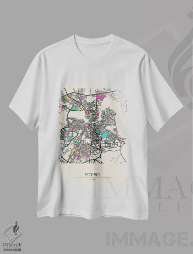 تیشرت طرح دار نقشهٔ نیکوزیا، قبرس، هنر دیجیتال اثر آیشه دنیز آکِرمان | فروشگاه ایماژ