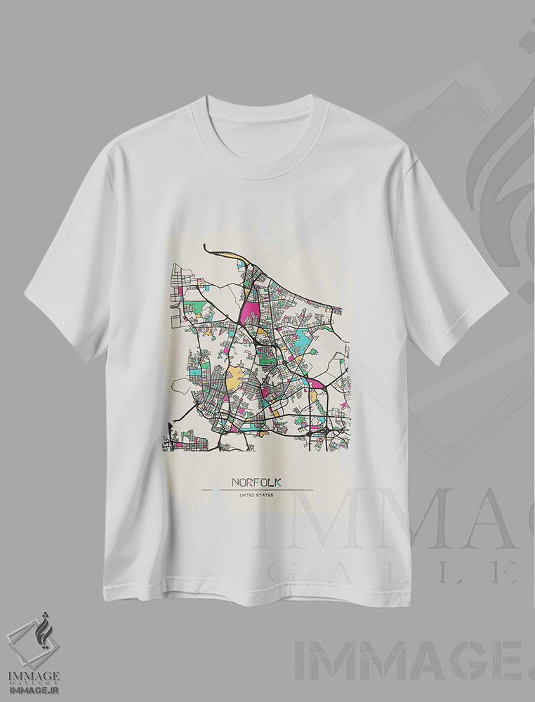 تیشرت طرح دار نقشهٔ نورفک، ویرجینیا، هنر دیجیتال اثر آیشه دنیز آکِرمان | immage.ir
