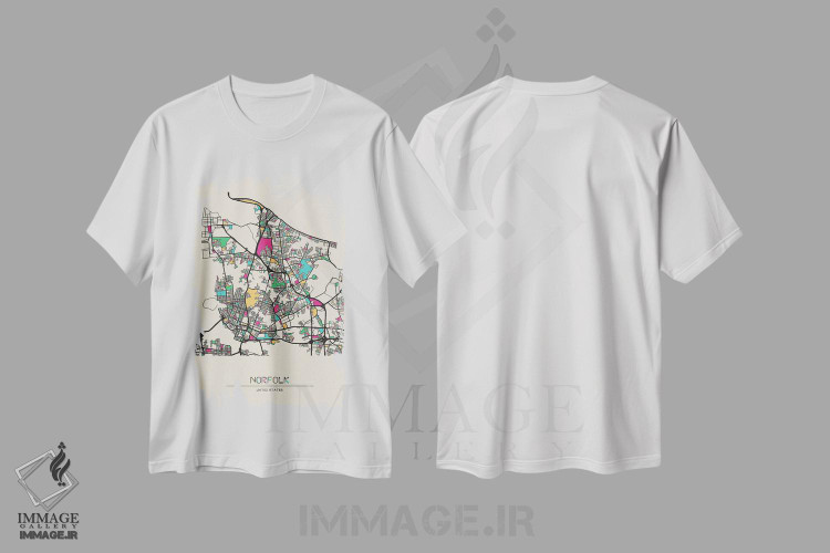 تیشرت طرح دار نقشهٔ نورفک، ویرجینیا، هنر دیجیتال اثر آیشه دنیز آکِرمان | immage.ir