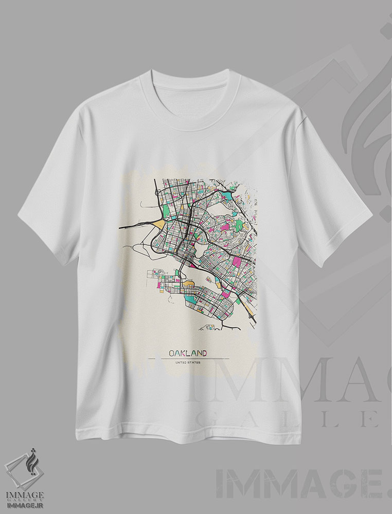 تیشرت طرح دار نقشهٔ اوکلند، کالیفرنیا، هنر دیجیتال اثر آیشه دنیز آکِرمان | فروشگاه ایماژ