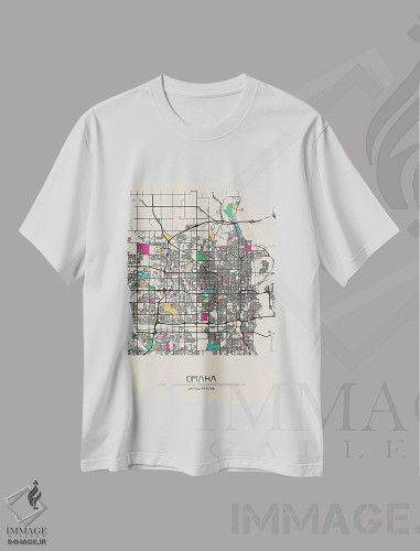 تیشرت طرح دار نقشهٔ اوماها، نبراسکا، هنر دیجیتال اثر آیشه دنیز آکِرمان | فروشگاه ایماژ