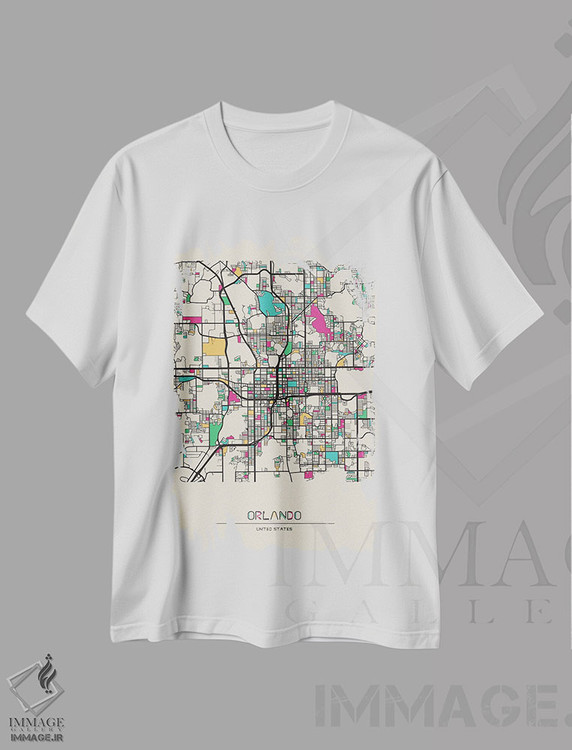 تیشرت طرح دار نقشهٔ اورلاندو، فلوریدا، هنر دیجیتال اثر آیشه دنیز آکِرمان | immage.ir