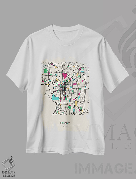 تیشرت طرح دار نقشهٔ اوساکا، ژاپن، هنر دیجیتال اثر آیشه دنیز آکِرمان | فروشگاه ایماژ