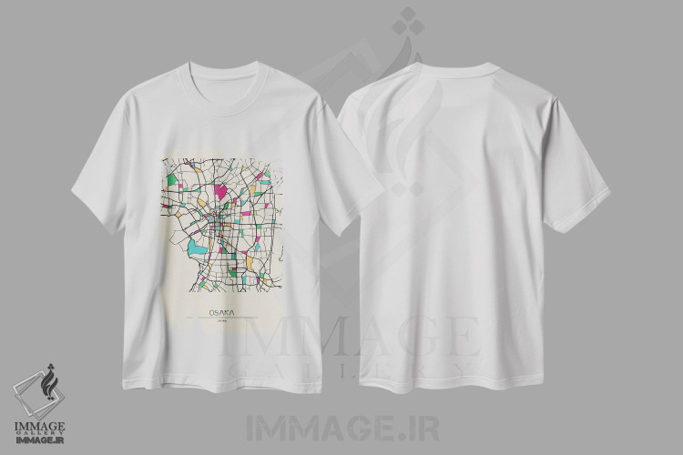 تیشرت طرح دار نقشهٔ اوساکا، ژاپن، هنر دیجیتال اثر آیشه دنیز آکِرمان | فروشگاه ایماژ