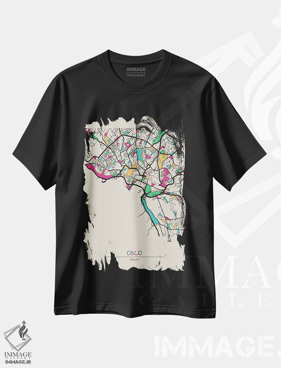 تیشرت طرح دار نقشهٔ اسلو، نروژ، هنر دیجیتال اثر آیشه دنیز آکِرمان | فروشگاه ایماژ