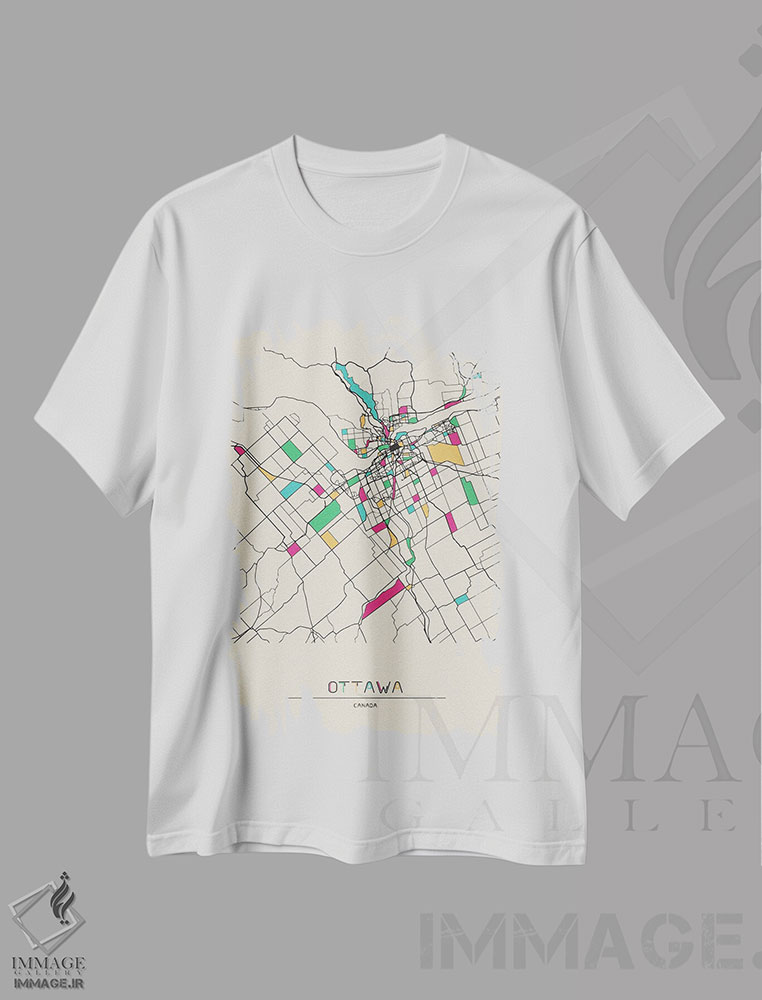 تیشرت طرح دار نقشهٔ اتاوا، کانادا، هنر دیجیتال اثر آیشه دنیز آکِرمان | فروشگاه ایماژ