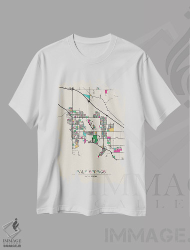 تیشرت طرح دار نقشهٔ پالم اسپرینگز، کالیفرنیا، هنر دیجیتال اثر آیشه دنیز آکِرمان | فروشگاه ایماژ
