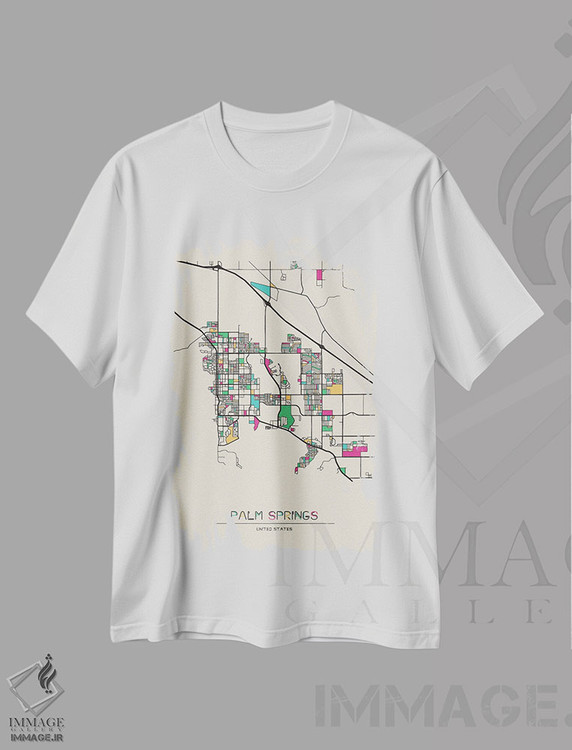 تیشرت طرح دار نقشهٔ پالم اسپرینگز، کالیفرنیا، هنر دیجیتال اثر آیشه دنیز آکِرمان | فروشگاه ایماژ