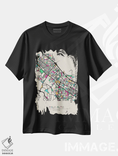 تیشرت طرح دار نقشهٔ پالو آلتو، کالیفرنیا، هنر دیجیتال اثر آیشه دنیز آکِرمان | فروشگاه ایماژ